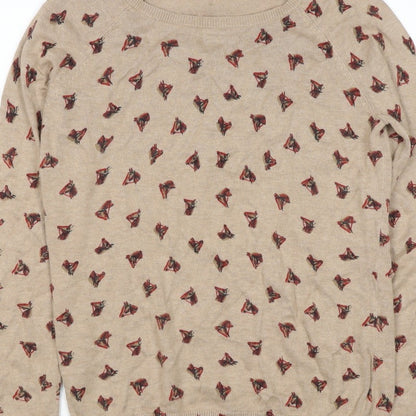 Laura Ashley Women’s Beige Horse Print Cashmere Blend Jumper UK 12