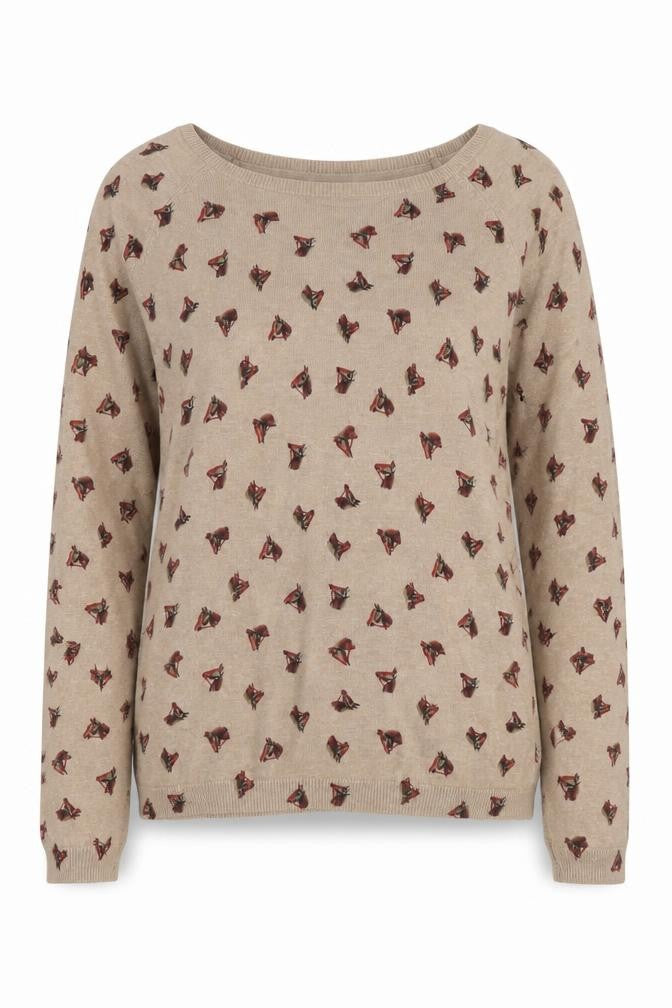 Laura Ashley Women’s Beige Horse Print Cashmere Blend Jumper UK 12