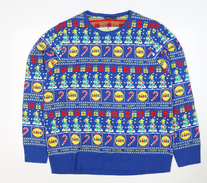 Livergy Men Blue L Lidl Christmas Graphic Knit Pullover Jumper
