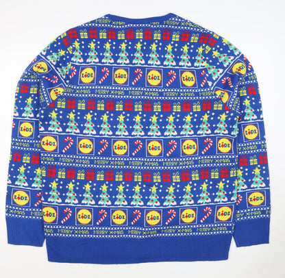 Livergy Men Blue L Lidl Christmas Graphic Knit Pullover Jumper
