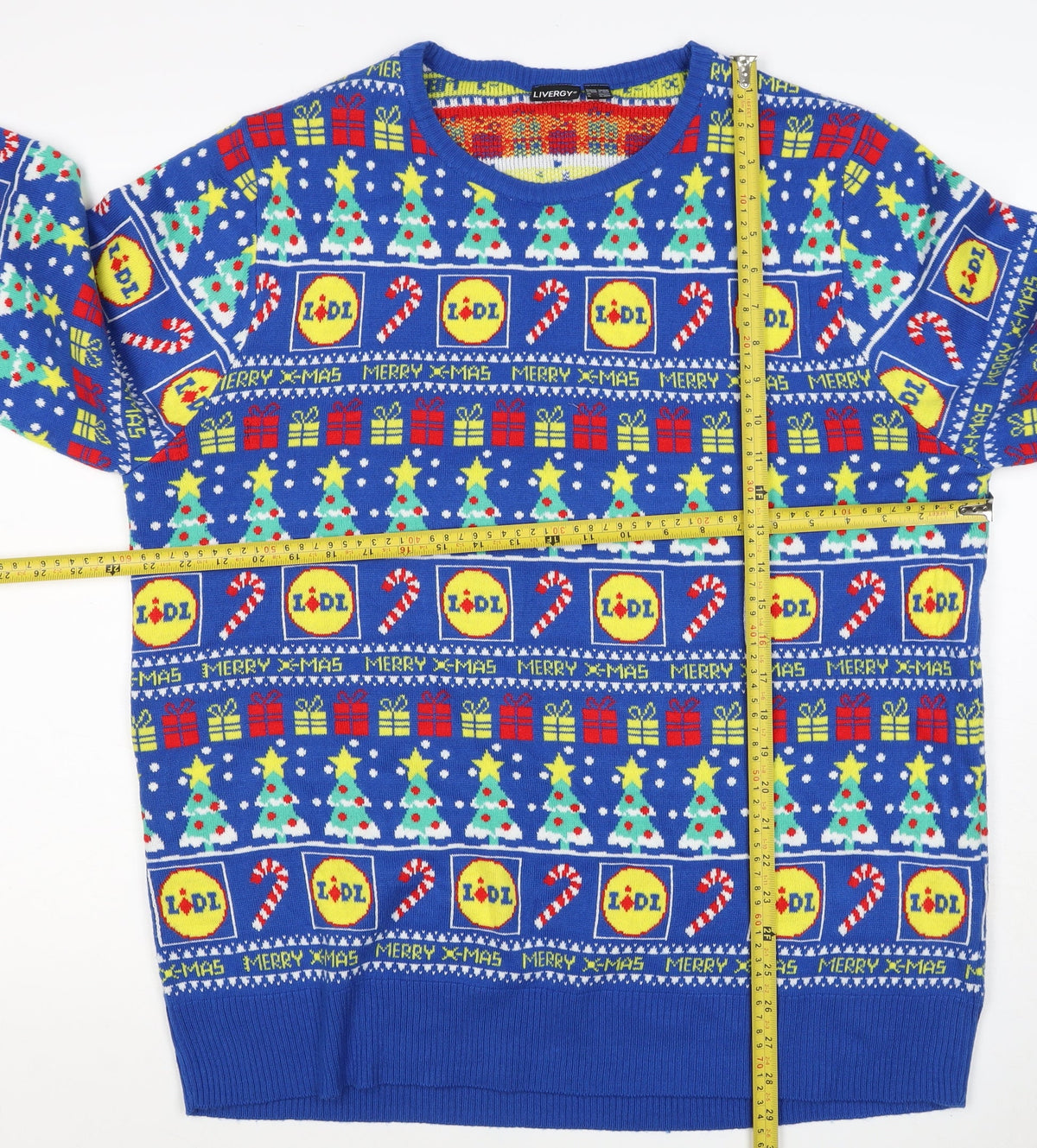 Livergy Men Blue L Lidl Christmas Graphic Knit Pullover Jumper