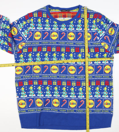 Livergy Men Blue L Lidl Christmas Graphic Knit Pullover Jumper