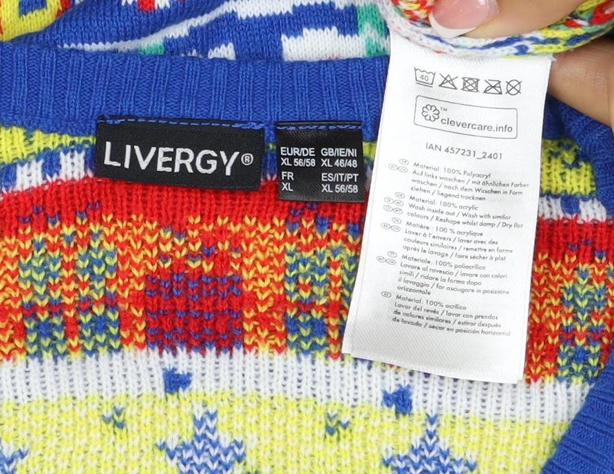 Livergy Men Blue L Lidl Christmas Graphic Knit Pullover Jumper