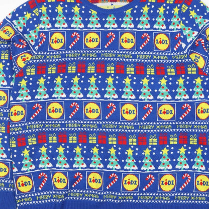 Livergy Men Blue L Lidl Christmas Graphic Knit Pullover Jumper