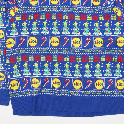 Livergy Men Blue L Lidl Christmas Graphic Knit Pullover Jumper