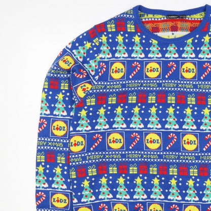 Livergy Men Blue L Lidl Christmas Graphic Knit Pullover Jumper