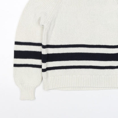Marks and Spencer Women White Navy Stripe Chunky Knit Jumper Size S