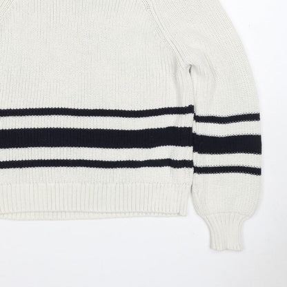 Marks and Spencer Women White Navy Stripe Chunky Knit Jumper Size S