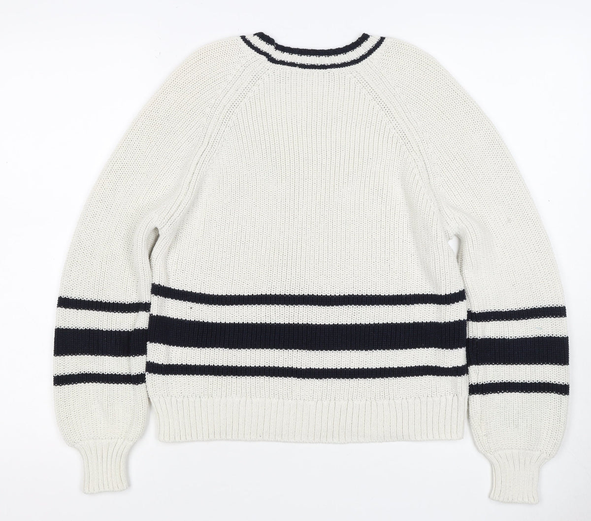 Marks and Spencer Women White Navy Stripe Chunky Knit Jumper Size S