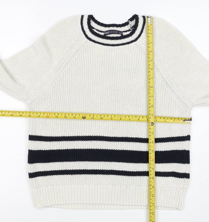 Marks and Spencer Women White Navy Stripe Chunky Knit Jumper Size S