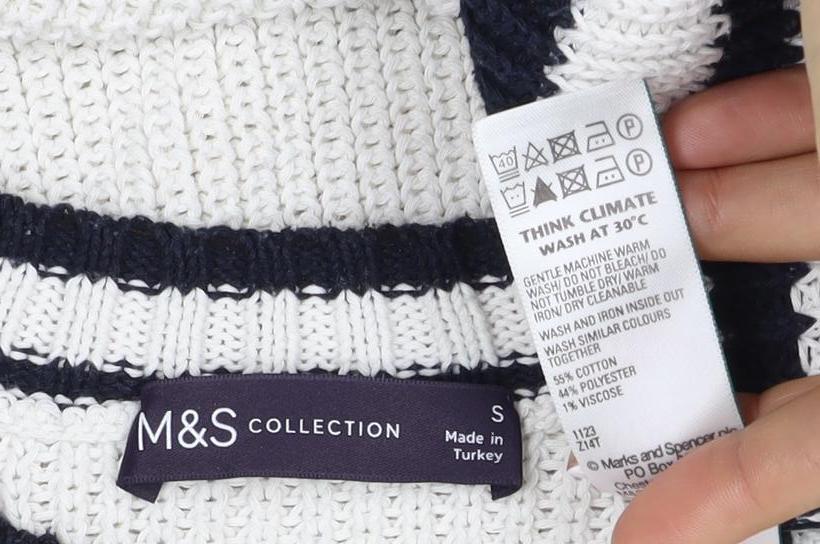 Marks and Spencer Women White Navy Stripe Chunky Knit Jumper Size S