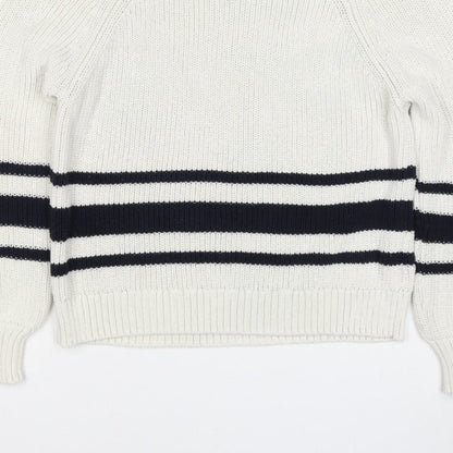 Marks and Spencer Women White Navy Stripe Chunky Knit Jumper Size S