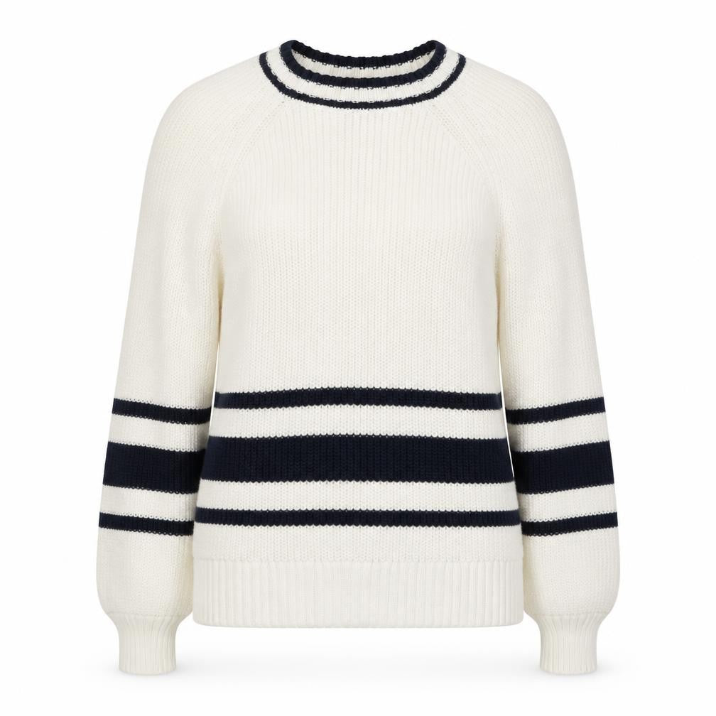 Marks and Spencer Women White Navy Stripe Chunky Knit Jumper Size S