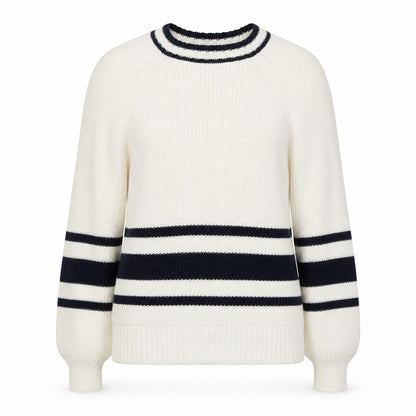 Marks and Spencer Women White Navy Stripe Chunky Knit Jumper Size S