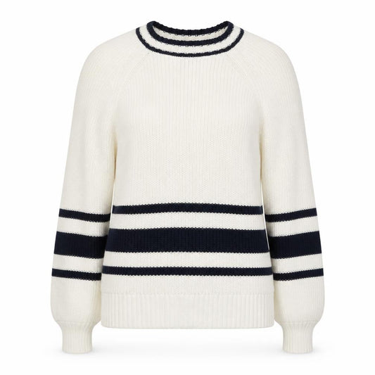 Marks and Spencer Women White Navy Stripe Chunky Knit Jumper Size S