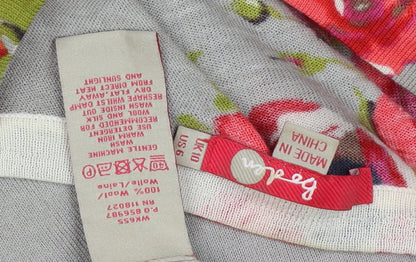 Boden Women Beige Red Floral Wool Cardigan UK 10 Long Sleeve Button Knit