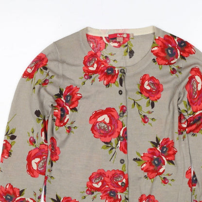 Boden Women Beige Red Floral Wool Cardigan UK 10 Long Sleeve Button Knit