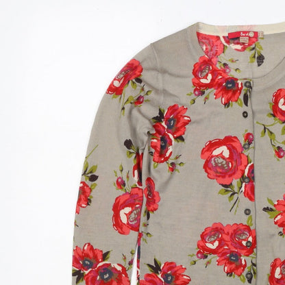 Boden Women Beige Red Floral Wool Cardigan UK 10 Long Sleeve Button Knit