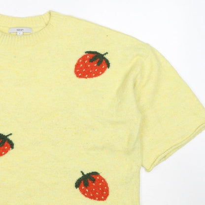 Next Women Yellow Strawberry Mohair Blend Short Sleeve Jumper UK 16 L