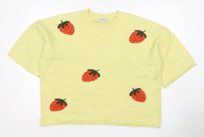 Next Women Yellow Strawberry Mohair Blend Short Sleeve Jumper UK 16 L