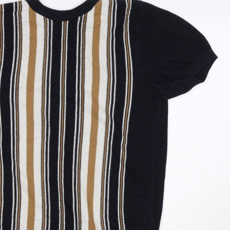 River Island Men’s Black M Striped Knit Crew Neck Short Sleeve T-Shirt
