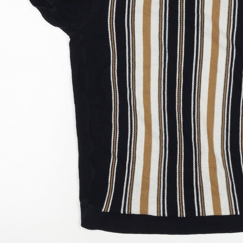 River Island Men’s Black M Striped Knit Crew Neck Short Sleeve T-Shirt