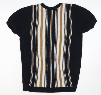River Island Men’s Black M Striped Knit Crew Neck Short Sleeve T-Shirt