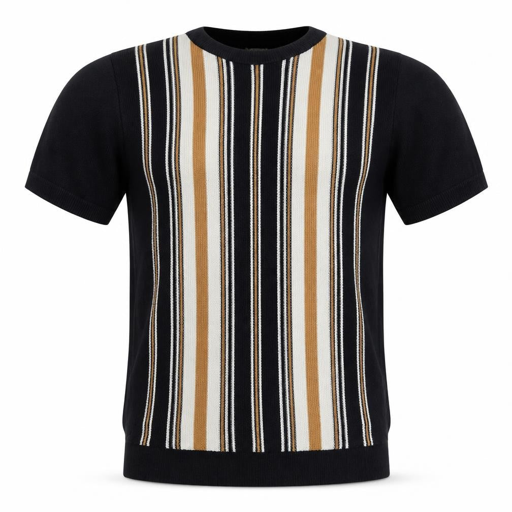 River Island Men’s Black M Striped Knit Crew Neck Short Sleeve T-Shirt
