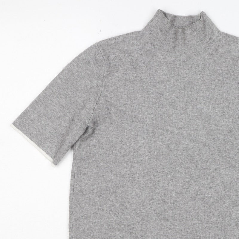 Zara Women Grey High Neck Short Sleeve Knit Tunic Jumper UK 12