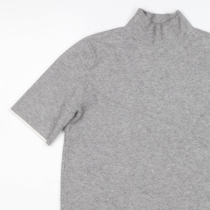 Zara Women Grey High Neck Short Sleeve Knit Tunic Jumper UK 12