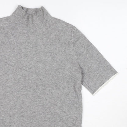 Zara Women Grey High Neck Short Sleeve Knit Tunic Jumper UK 12