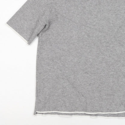 Zara Women Grey High Neck Short Sleeve Knit Tunic Jumper UK 12