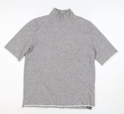 Zara Women Grey High Neck Short Sleeve Knit Tunic Jumper UK 12