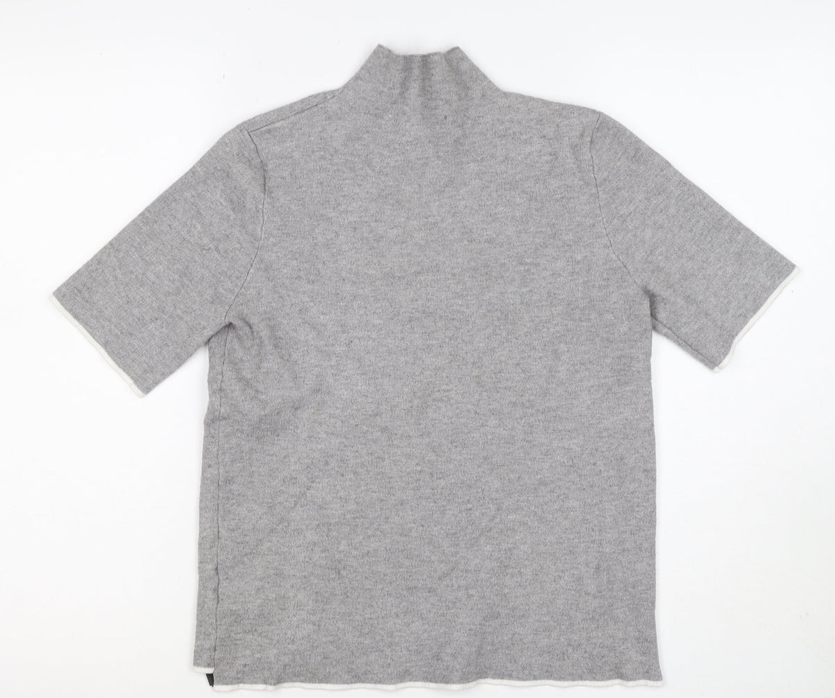 Zara Women Grey High Neck Short Sleeve Knit Tunic Jumper UK 12