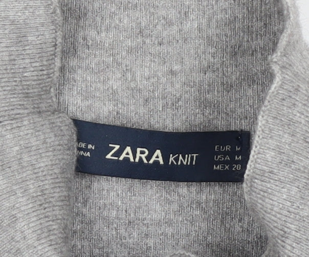 Zara Women Grey High Neck Short Sleeve Knit Tunic Jumper UK 12