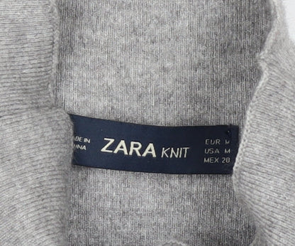 Zara Women Grey High Neck Short Sleeve Knit Tunic Jumper UK 12