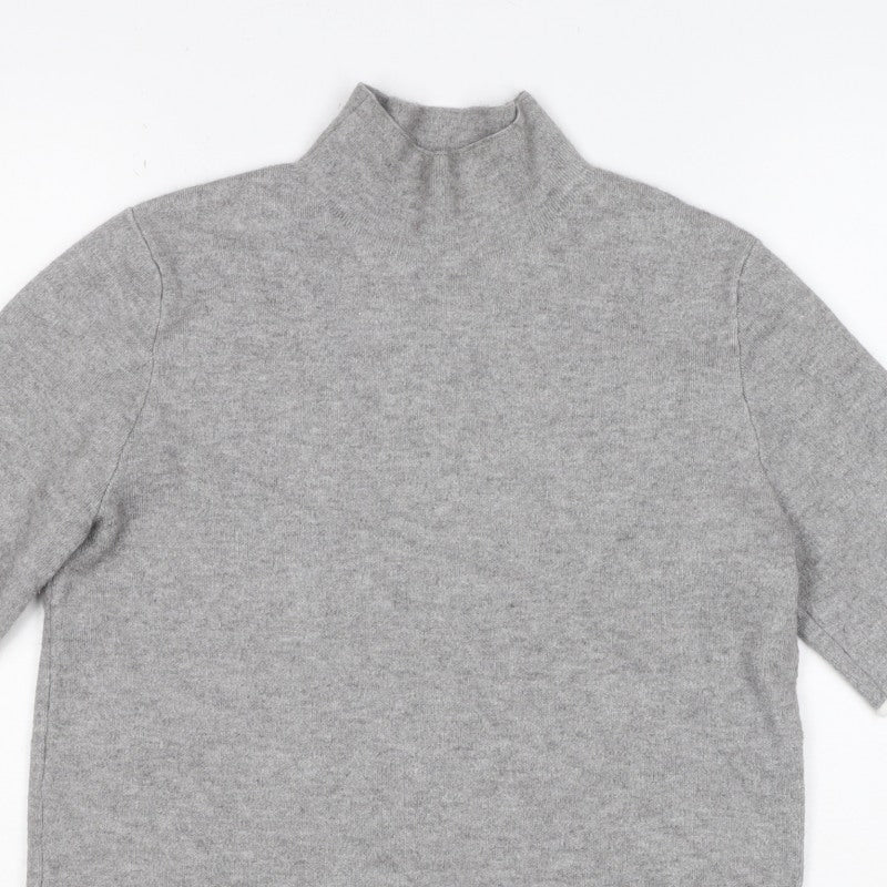 Zara Women Grey High Neck Short Sleeve Knit Tunic Jumper UK 12