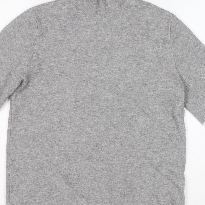Zara Women Grey High Neck Short Sleeve Knit Tunic Jumper UK 12