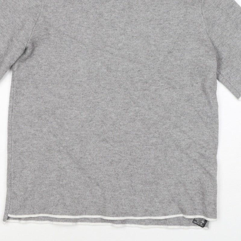 Zara Women Grey High Neck Short Sleeve Knit Tunic Jumper UK 12