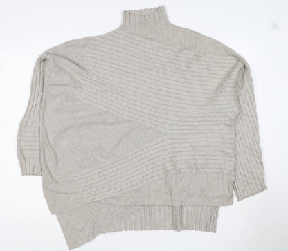 Apricot Women Grey UK 14 Batwing High Neck Ribbed Knit Pullover Jumper