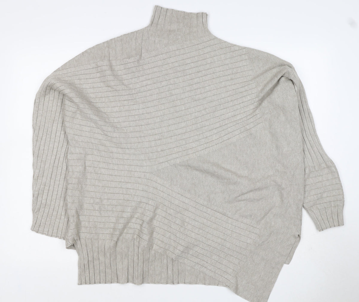Apricot Women Grey UK 14 Batwing High Neck Ribbed Knit Pullover Jumper