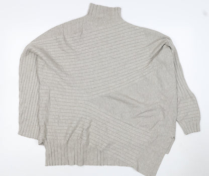 Apricot Women Grey UK 14 Batwing High Neck Ribbed Knit Pullover Jumper