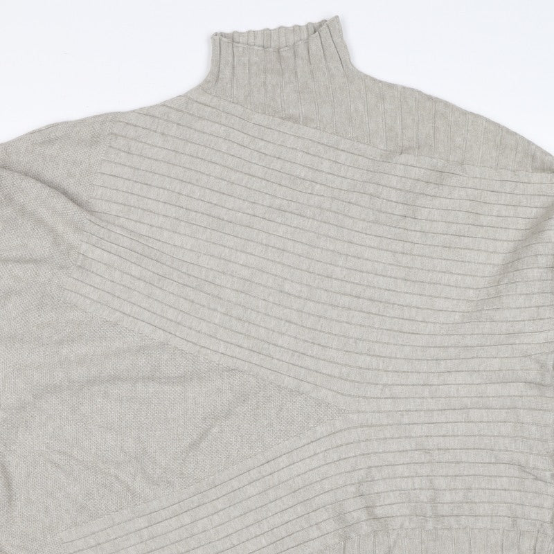 Apricot Women Grey UK 14 Batwing High Neck Ribbed Knit Pullover Jumper