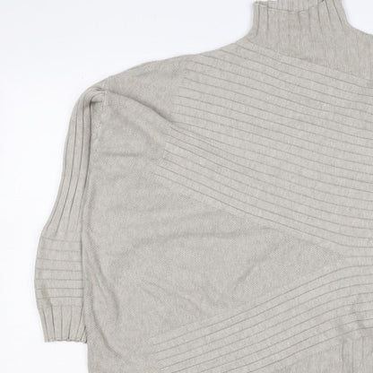 Apricot Women Grey UK 14 Batwing High Neck Ribbed Knit Pullover Jumper