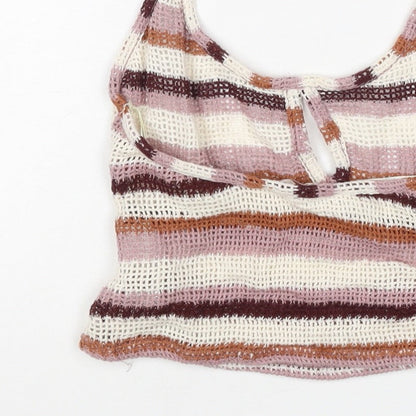 Pull&Bear Women Multicoloured XS Halter Crochet Stripe Camisole Tank Top