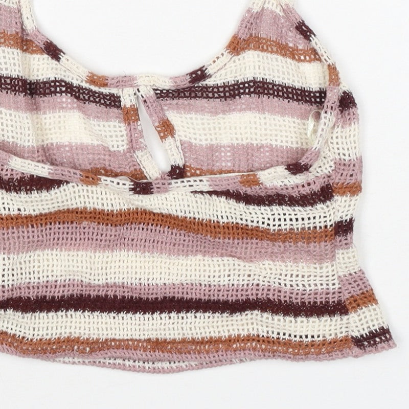 Pull&Bear Women Multicoloured XS Halter Crochet Stripe Camisole Tank Top