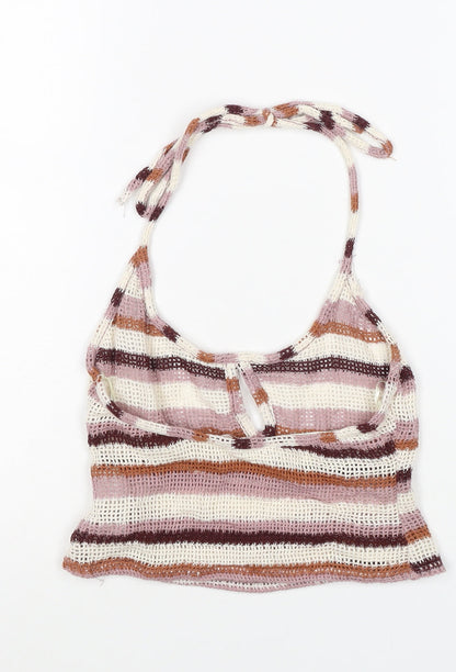 Pull&Bear Women Multicoloured XS Halter Crochet Stripe Camisole Tank Top