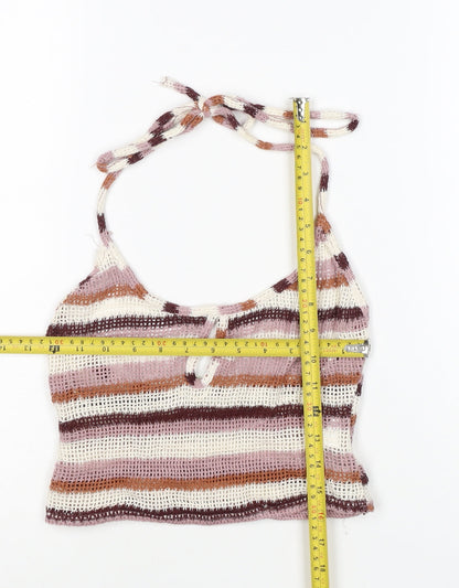 Pull&Bear Women Multicoloured XS Halter Crochet Stripe Camisole Tank Top