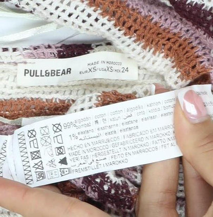 Pull&Bear Women Multicoloured XS Halter Crochet Stripe Camisole Tank Top