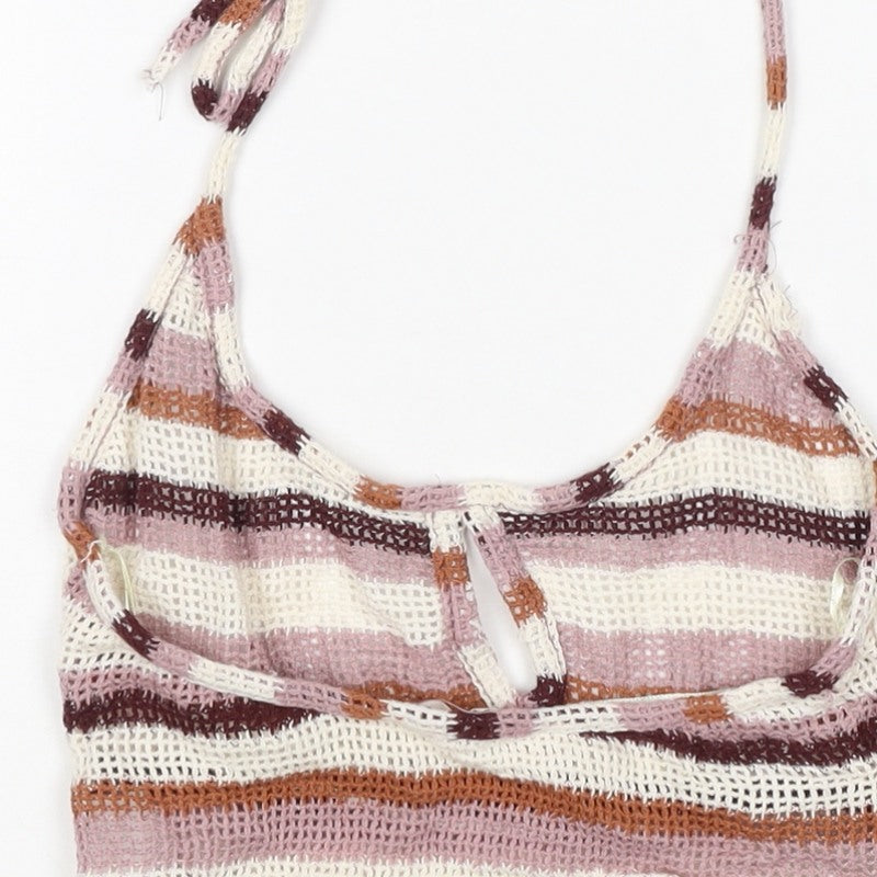 Pull&Bear Women Multicoloured XS Halter Crochet Stripe Camisole Tank Top